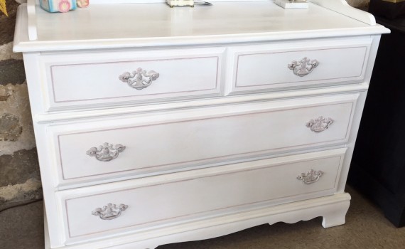 White Pink Dresser Vintage Co Refinished Repurposed Used