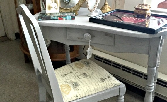 Gray Chalk Painted Vanity and Chair